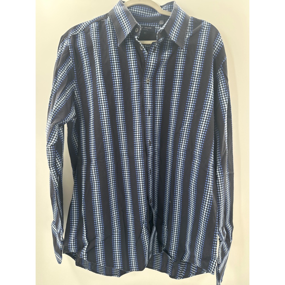 Ted Baker London‎ Mens Navy Blue Dotted Stripe Button Down Shirt Size 4 Large